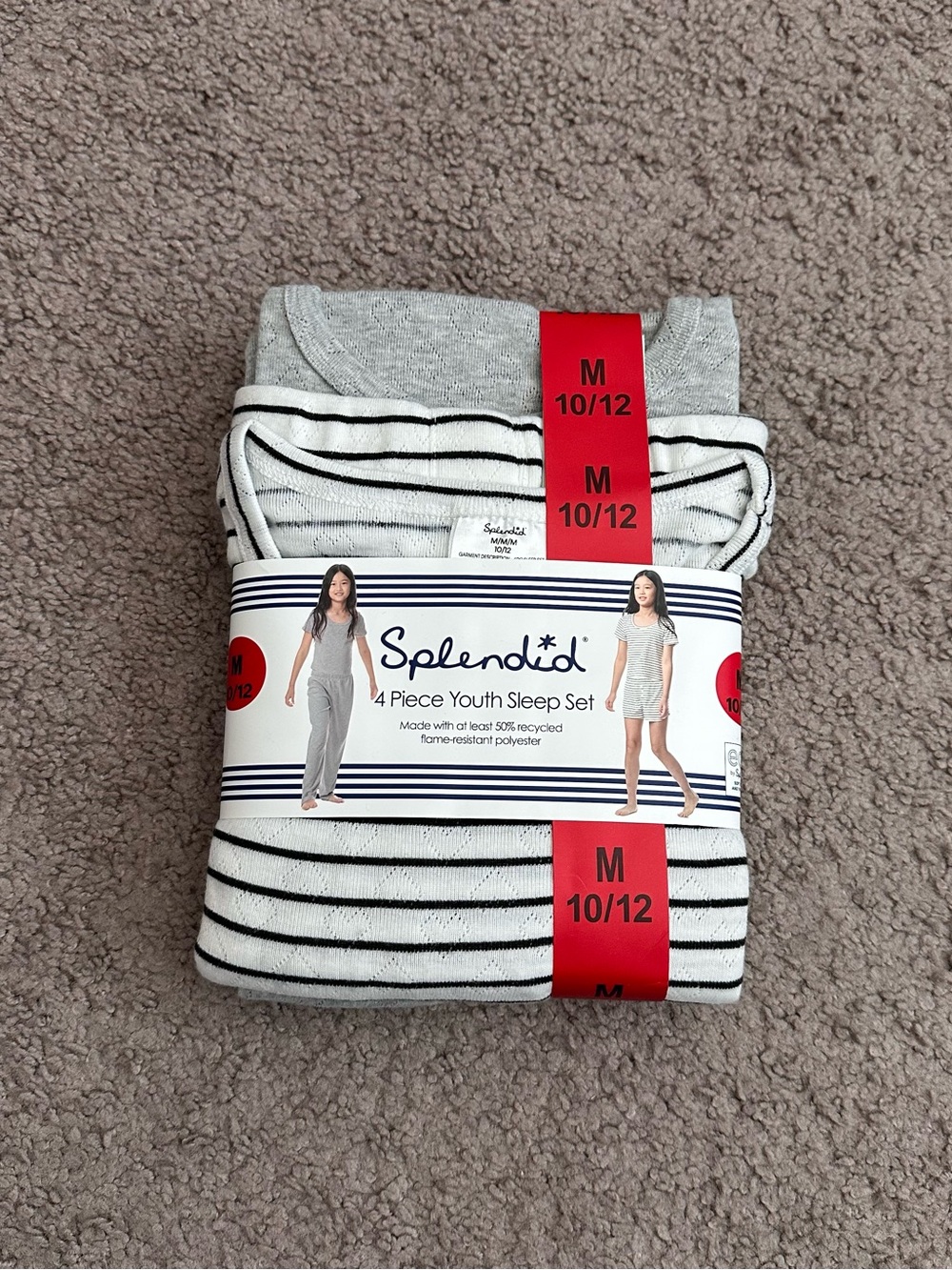 Splendid 4 Piece Youth Sleep Set Girls M 10/12 Gray White